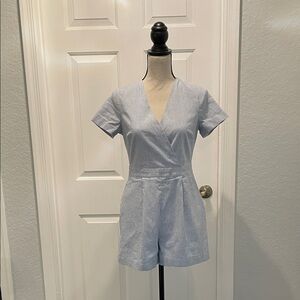 Banana Republic White and Light Blue Striped Romper